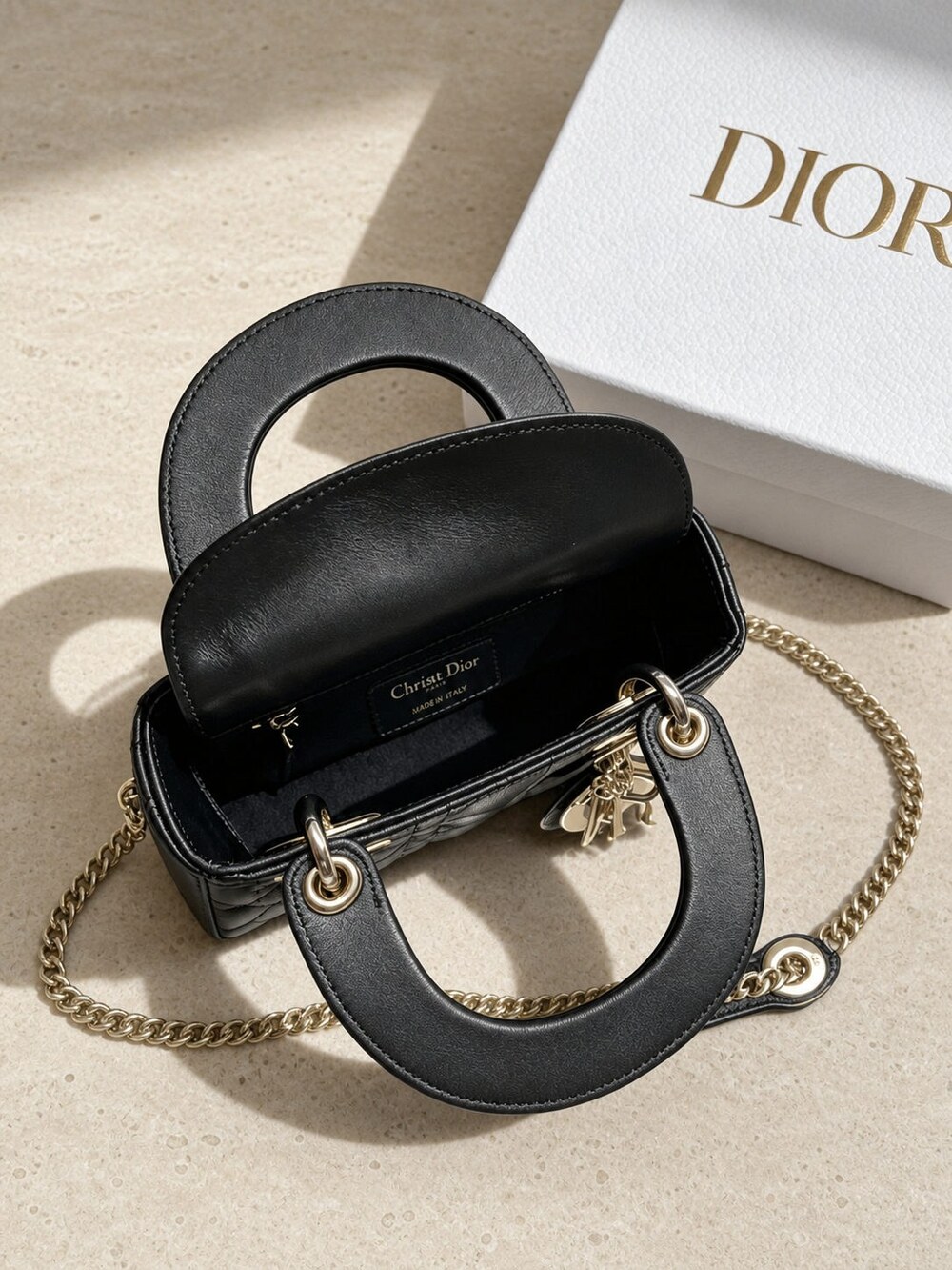 Dior Black Cannage Lambskin Mini Lady Dior Handbag with Top Handles - Picture 4 of 6